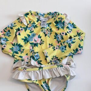 Nicole Miller New York Toddler Girls Yellow Floral Rash Guard Swimsuit Set 3T